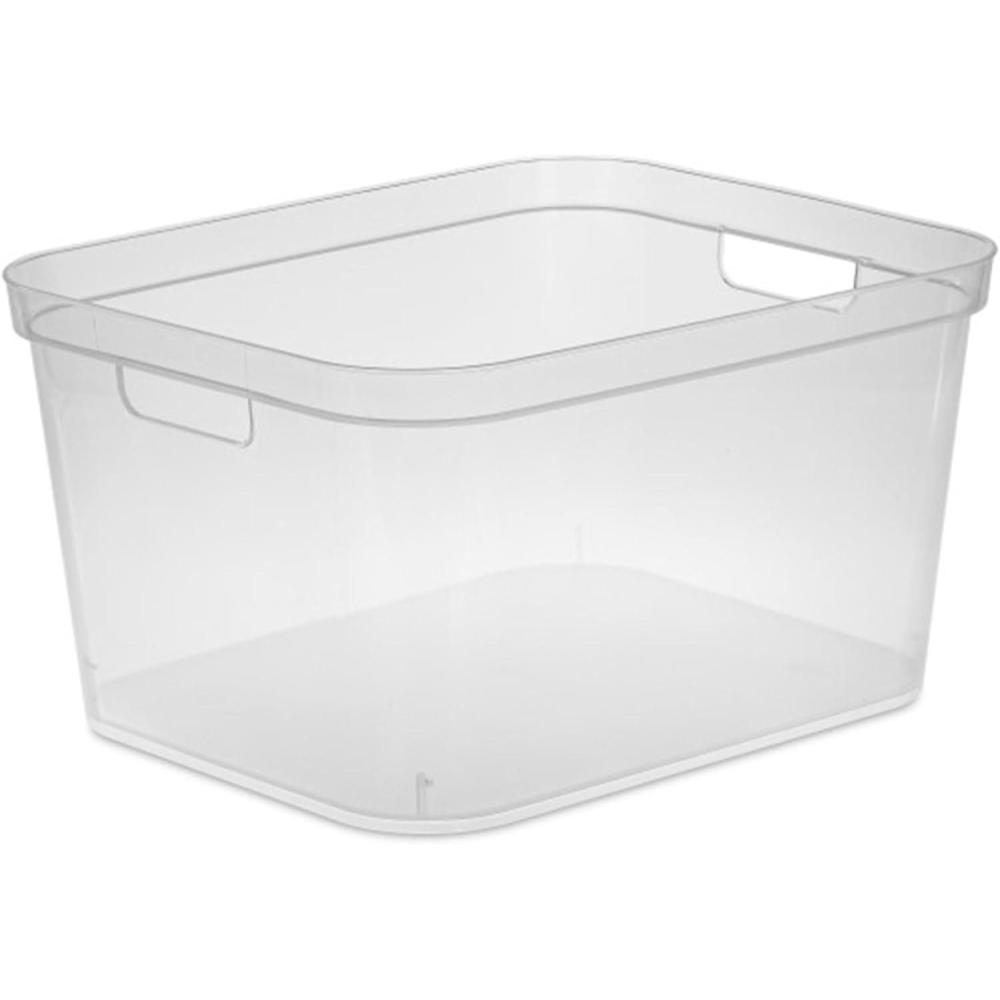 imageSterilite 825x1225x15 Inch Modern Polished Storage Bin wComfortable Carry Through Handles amp Banded Rim for Household Organization Clear 6 Pack12 Pack