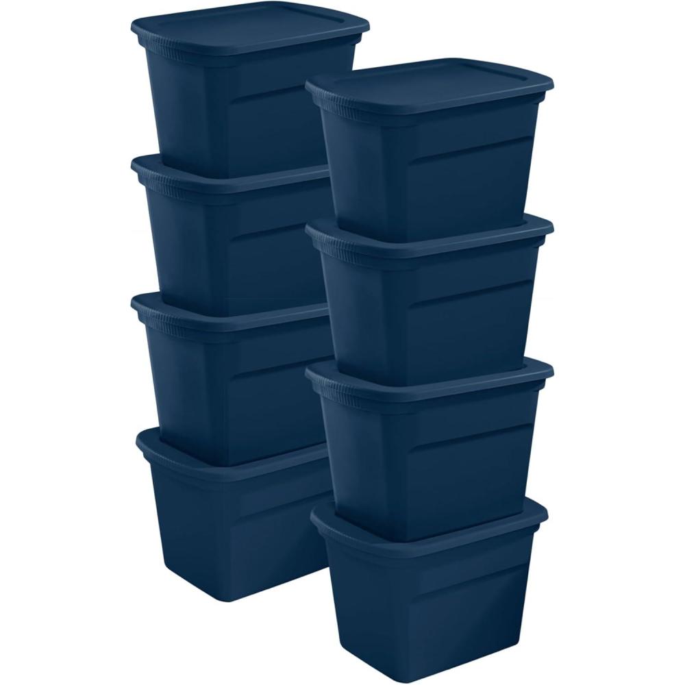 imageSterilite 8Pack Storage Tote Plastic Container Bins with Lids 18 Gallon Marine Blue  HeavyDuty Organizing Containers for Closet Bathroom and OfficeMarine Blue