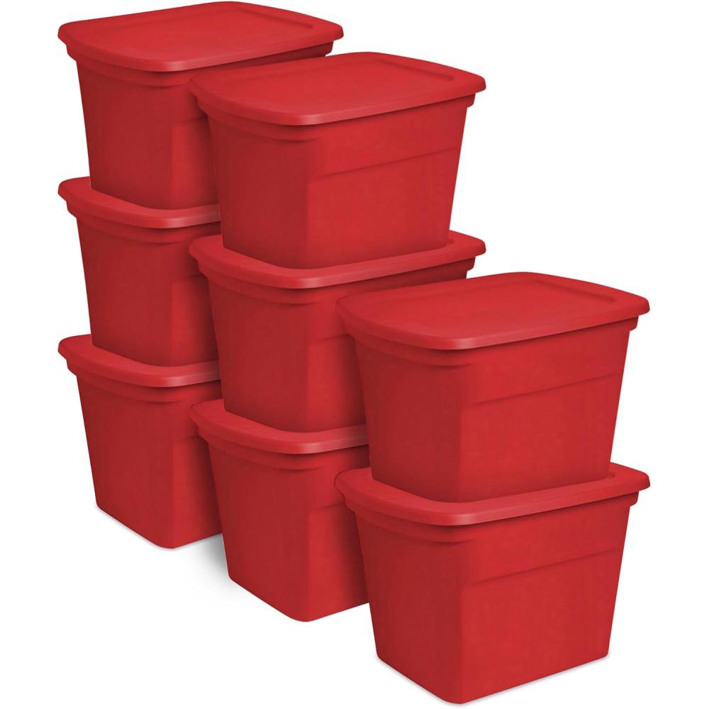 imageSterilite 8Pack Storage Tote Plastic Container Bins with Lids 18 Gallon Marine Blue  HeavyDuty Organizing Containers for Closet Bathroom and OfficeRed