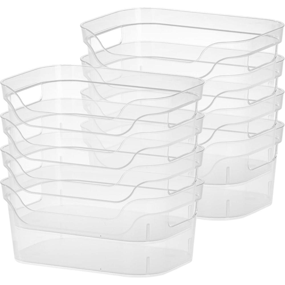 imageSterilite 95 x 65 x 4 Inch Small Open Scoop Front Clear Storage Bin with Comfortable Carry Through Handles for Household Organization 16 Pack16 Pack