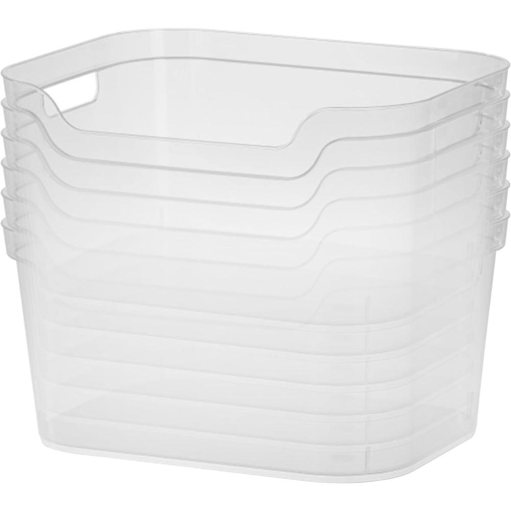 imageSterilite 95 x 65 x 4 Inch Small Open Scoop Front Clear Storage Bin with Comfortable Carry Through Handles for Household Organization 16 Pack6 Pack