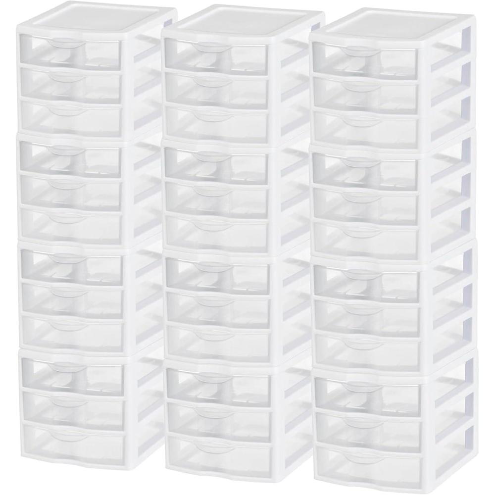imageSterilite Clearview Plastic Multipurpose Small 3 Drawer Desktop Storage Organization Unit for Home Classrooms or Office Spaces White 6 Pack12 Pack