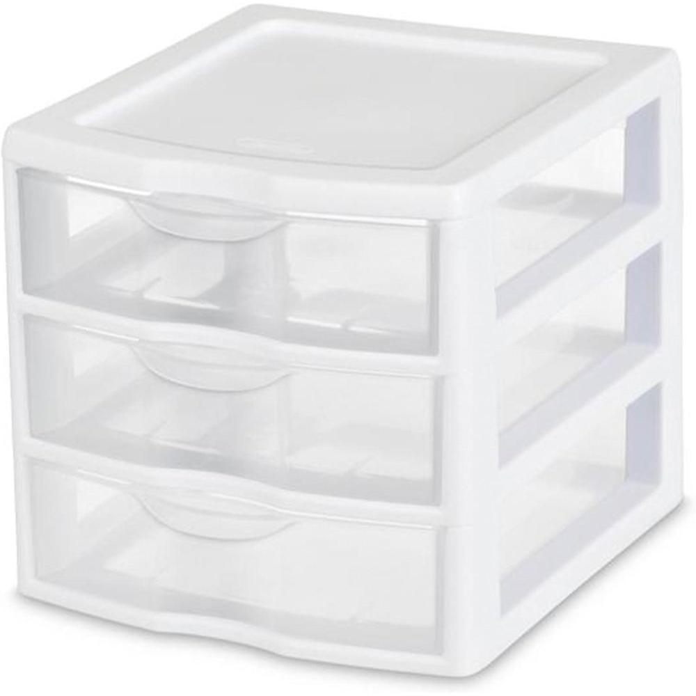 imageSterilite Clearview Plastic Multipurpose Small 3 Drawer Desktop Storage Organization Unit for Home Classrooms or Office Spaces White 6 Pack18 Pack
