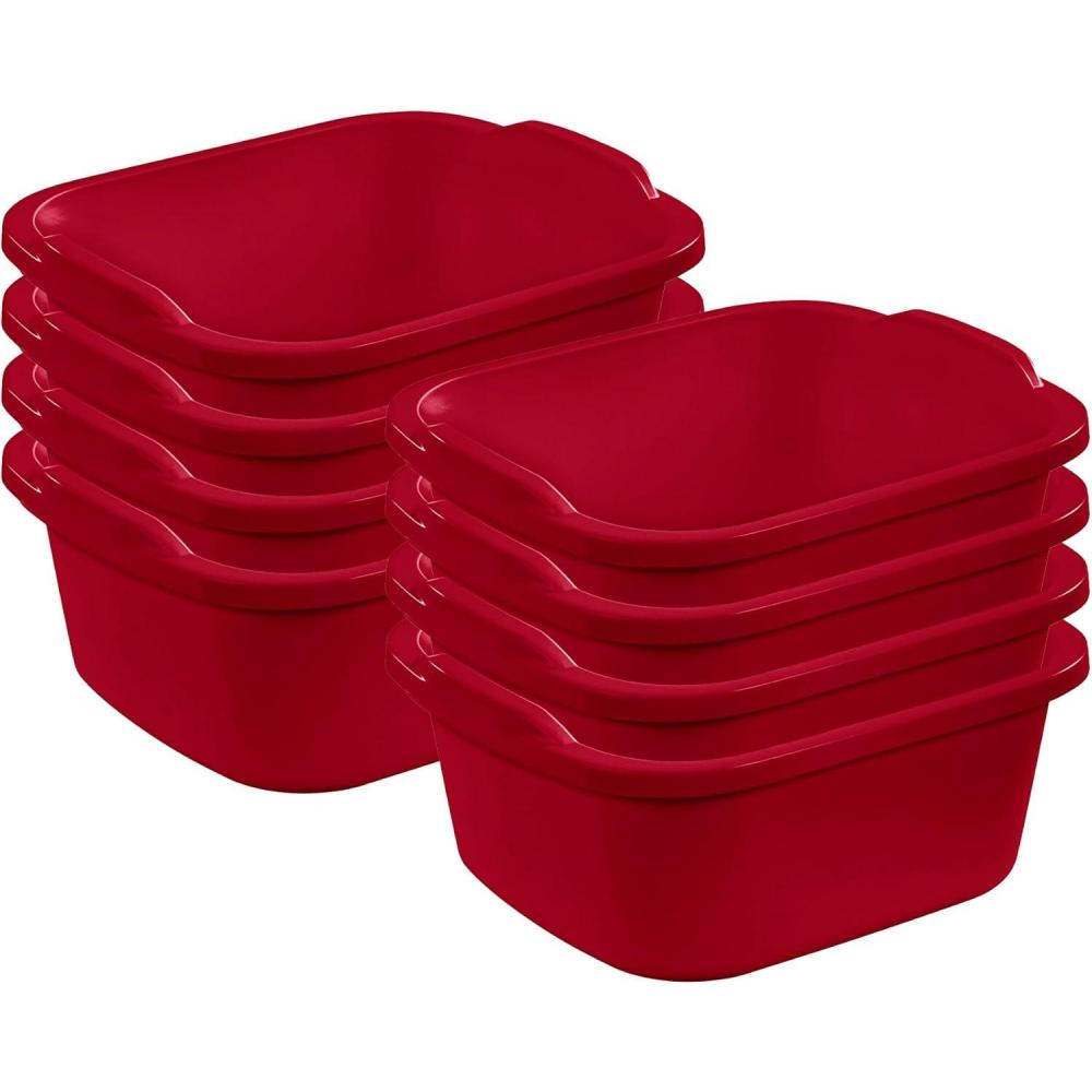 imageSterilite Convenient Extra Large MultiFunctional Home 12Quart Standard Sink Dish Washing Storage Pan Red 8 PackRed