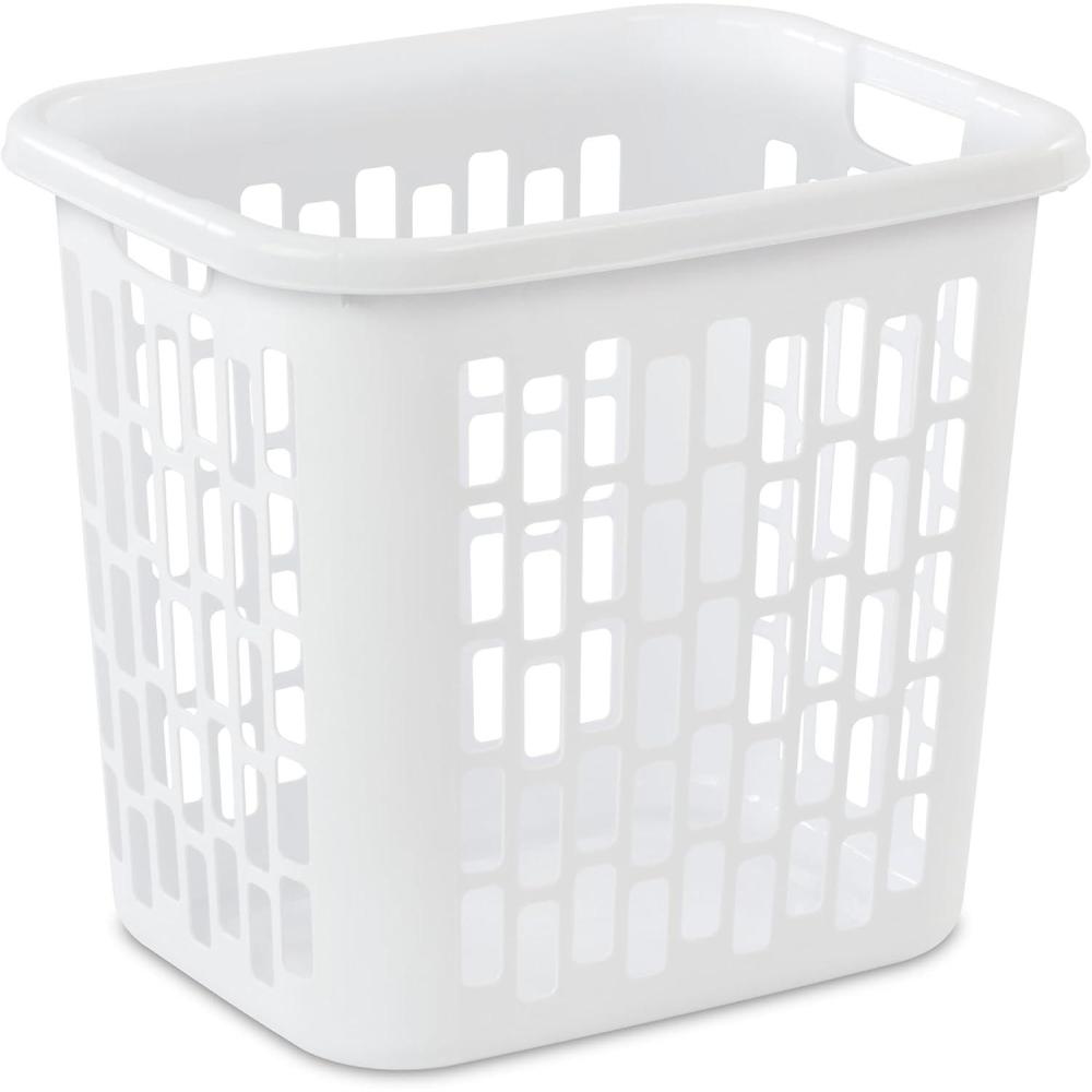 imageSterilite Easy Carry Laundry Hamper Ventilation Holes and Handles to Carry Clothes Between the Laundry Room and Bedroom Plastic White 4Pack4 Pack