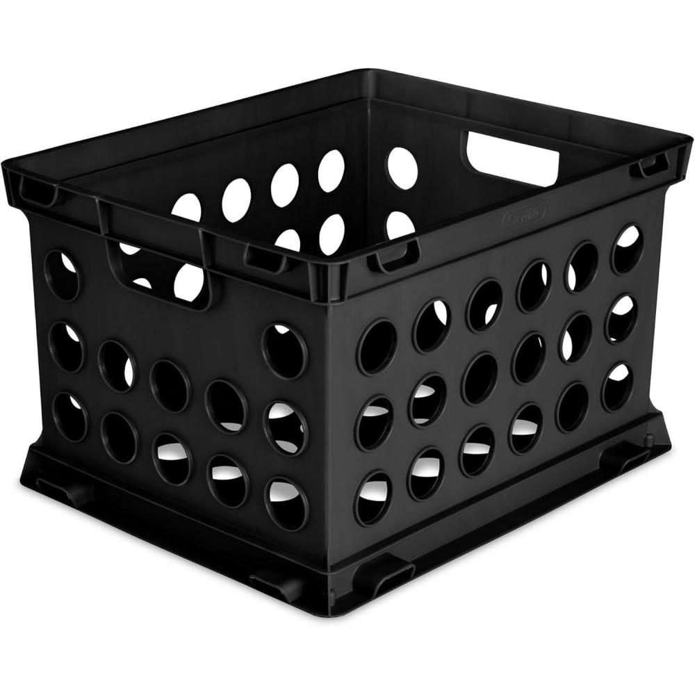imageSterilite File Crate Stackable Plastic Storage Bin with Handles Organize Files at Home Garage Office School Black 6PackBlack