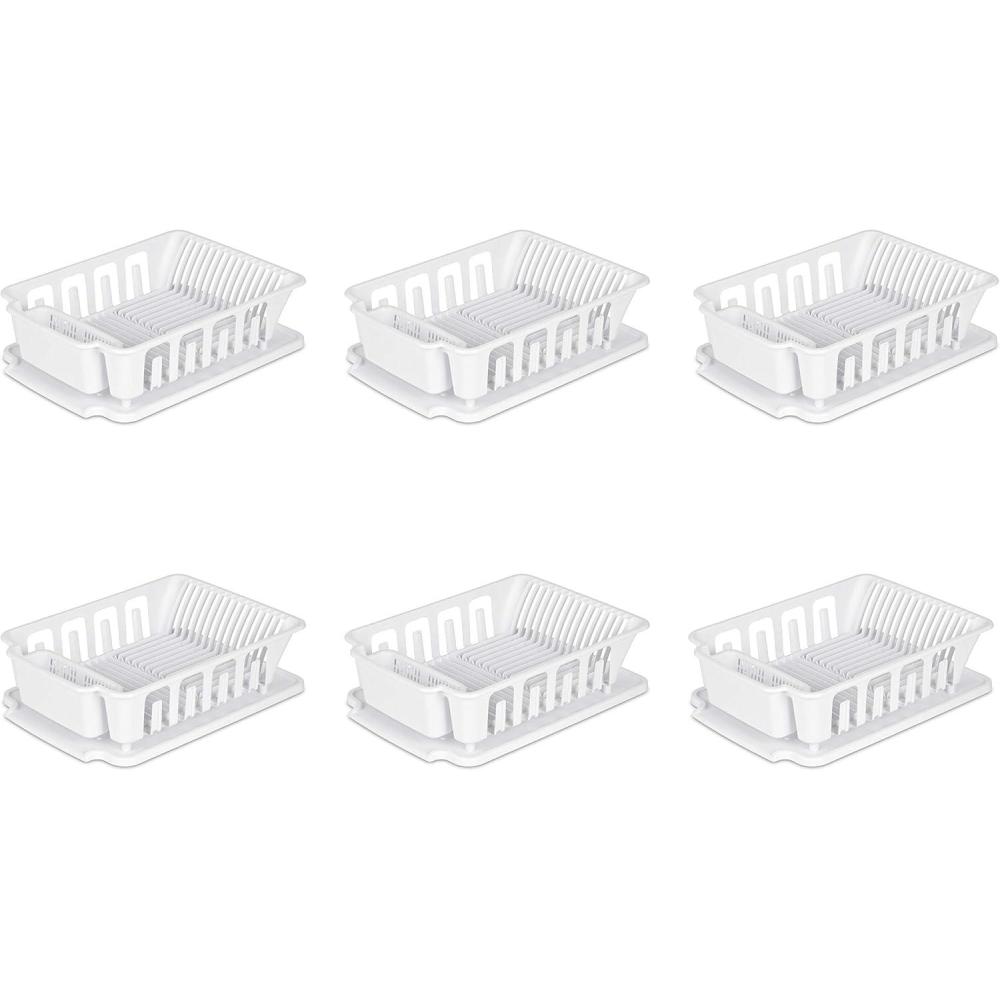 imageSterilite Large 2 Piece Sink Set with Drainboard for Drying Holds Clean Dishes in the Kitchen such as Plates Cups and Silverware White 6Pack