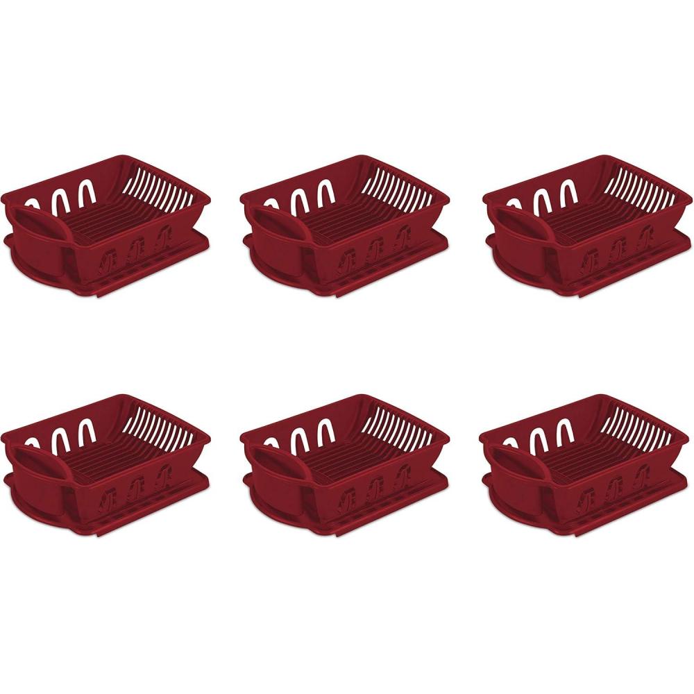 imageSterilite Large 2 Piece Sink Set with Drainboard for Drying Holds Clean Dishes in the Kitchen such as Plates Cups and Silverware White 6PackClassic Red