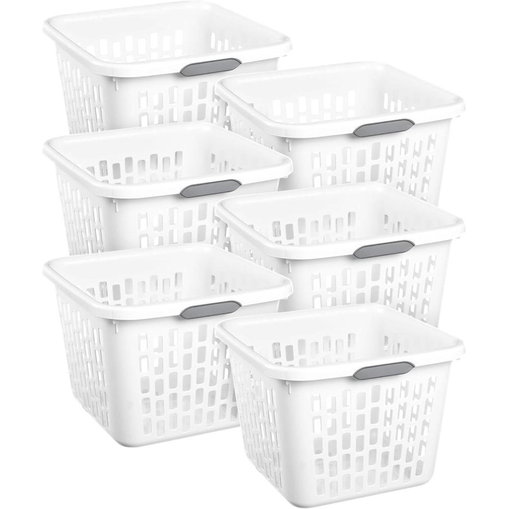 imageSterilite Laundry Basket Plastic Clothes Hamper Large Square Bin with Comfort Grip Handles and Reinforced Rim 15 Bushel Capacity Mint 6 Pack10 Bushel White