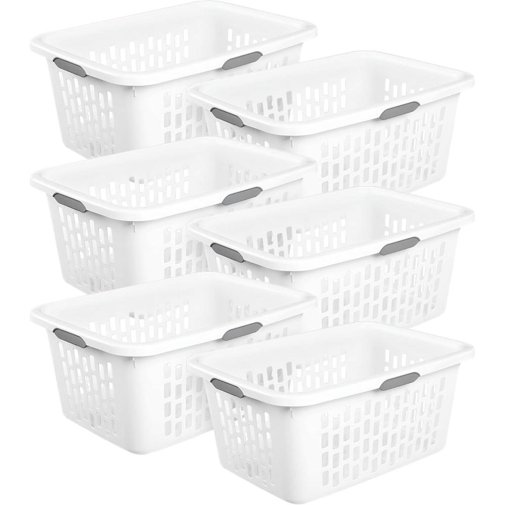 imageSterilite Laundry Basket Plastic Clothes Hamper Large Square Bin with Comfort Grip Handles and Reinforced Rim 15 Bushel Capacity Mint 6 Pack20 Bushel White