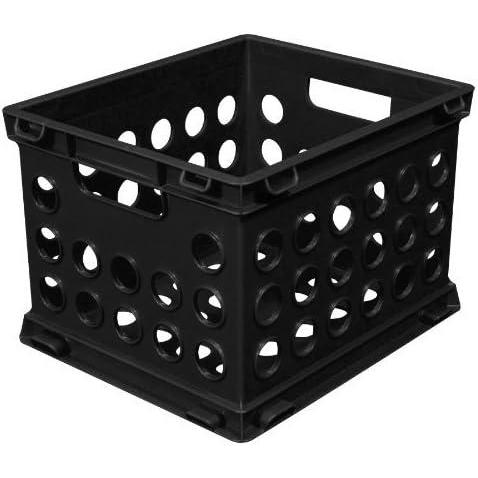 imageSterilite Mini Crate Stackable Plastic Storage Bin with Handles Organize Home Garage Office School Dorm Room Black 12Pack