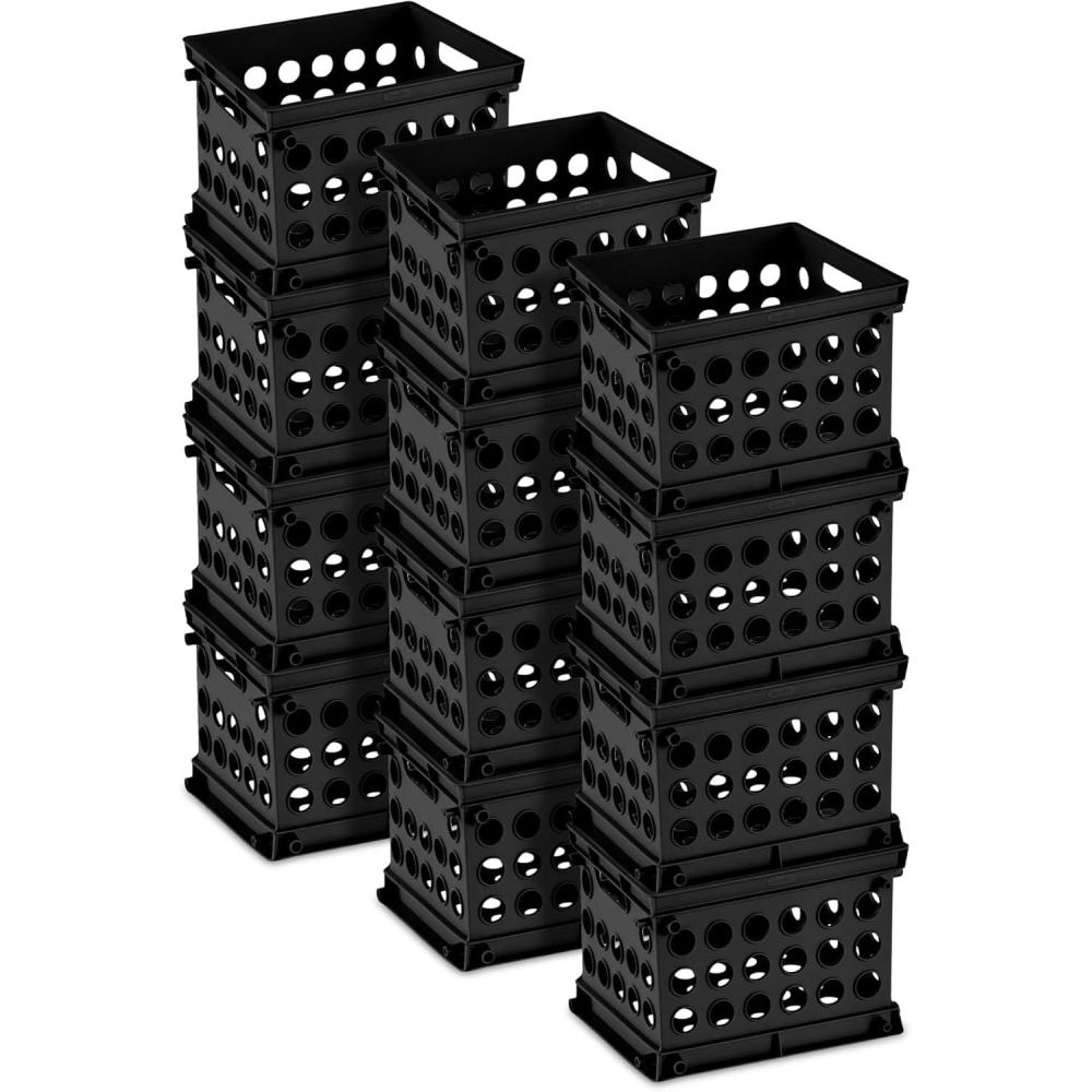 imageSterilite Mini Crate Stackable Plastic Storage Bin with Handles Organize Home Garage Office School Dorm Room Clear 12PackBlack