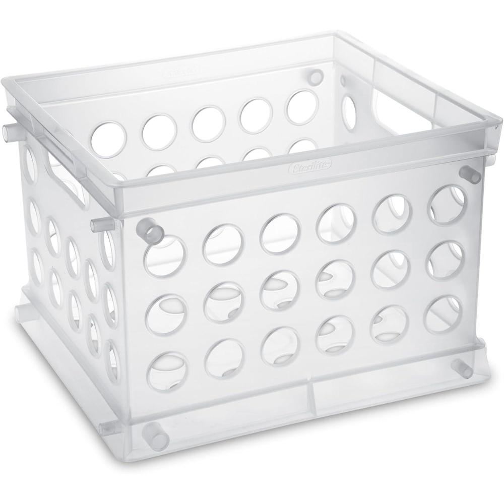 imageSterilite Mini Crate Stackable Plastic Storage Bin with Handles Organize Home Garage Office School Dorm Room Clear 12PackClear