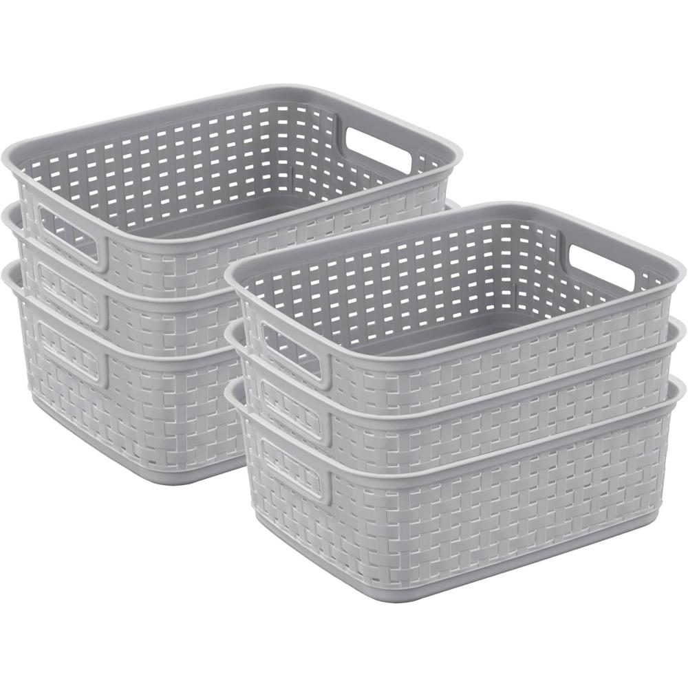 imageSterilite Short Plastic Weave Storage Basket Bin Organization for Countertops Tabletops and Shelves for Crafts Jewelry Gray 6PackCement