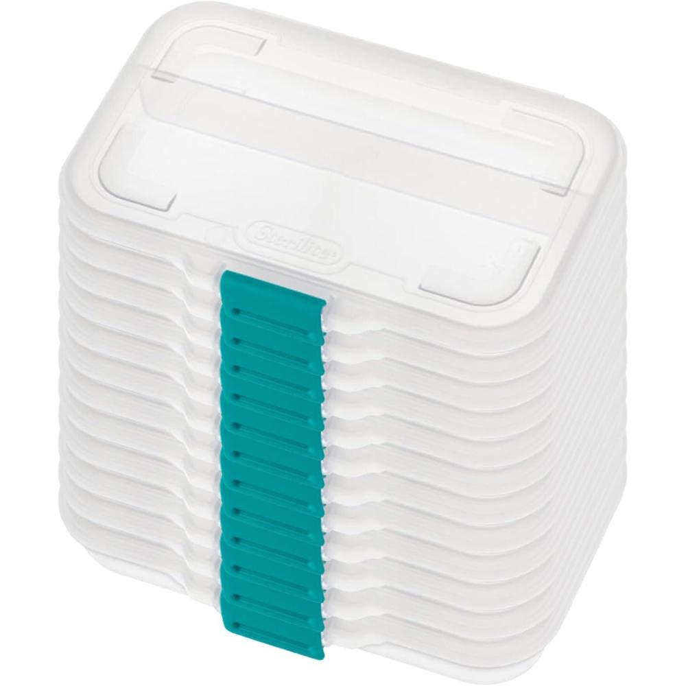 imageSterilite Small Divided Pencil Box Stackable Plastic Small Storage Container with Latching Lid Organize Pens and Small Items Clear Case 12 Pack12 Pack