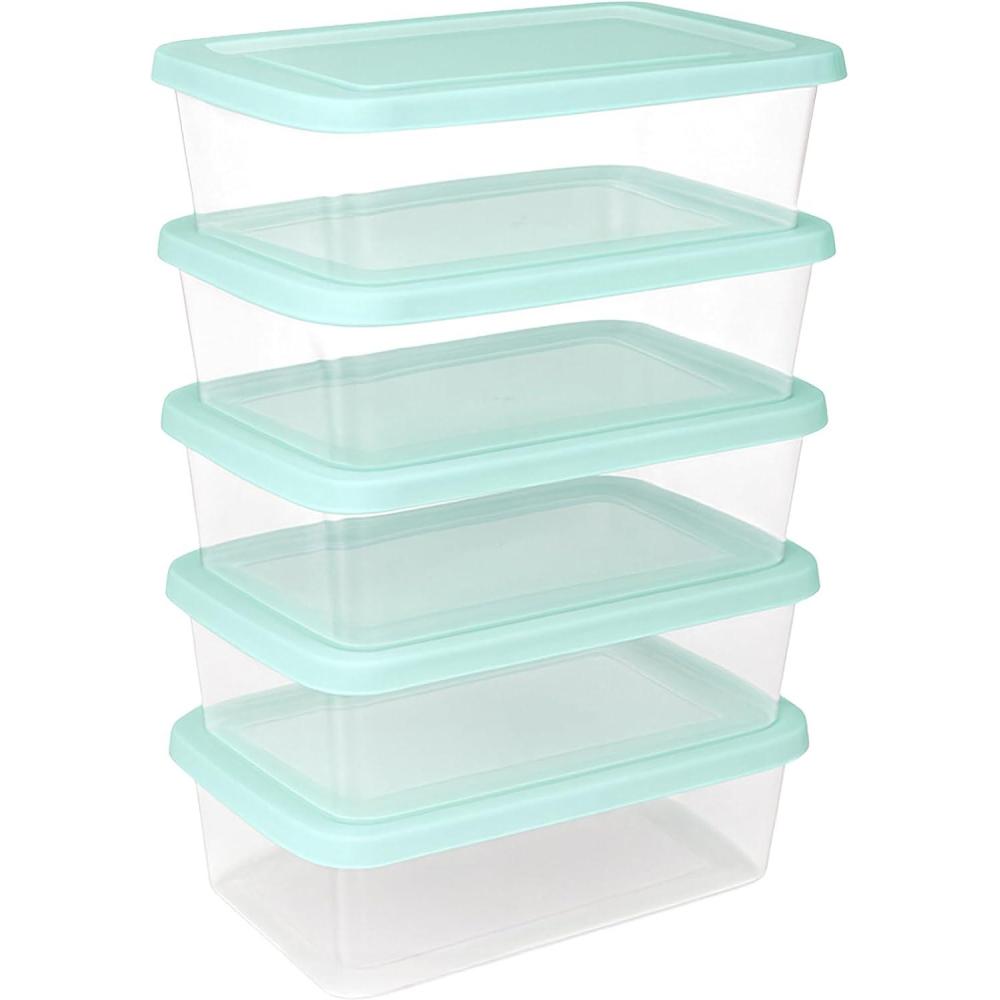 imageSterilite Stackable 6 Quart Clear Home Storage Box with Handles and Blue Lid for Efficient Space Saving Household Storage and Organization 30 PackMindful Mint