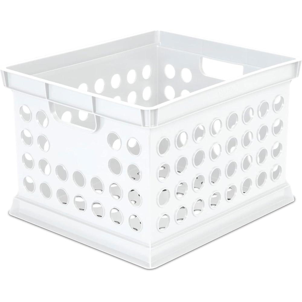 imageSterilite Storage Crate Stackable Plastic Storage Bin with Handles Organize Files at Home Garage Office School White 6Pack
