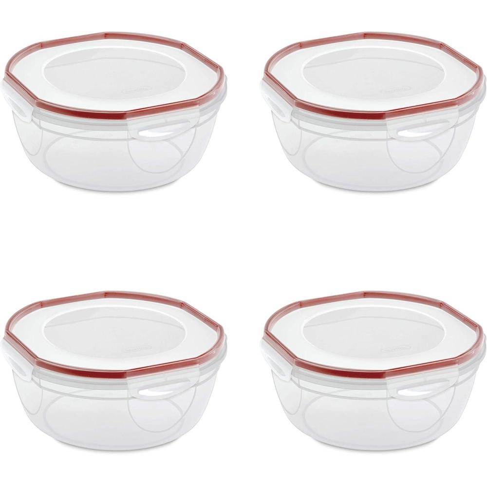 imageSterilite UltraSeal 47 Qt Bowl Large Airtight Food Storage Container Latching Lid Microwave and Dishwasher Safe Clear With Red Gasket 4Pack47 Qt 4Pack