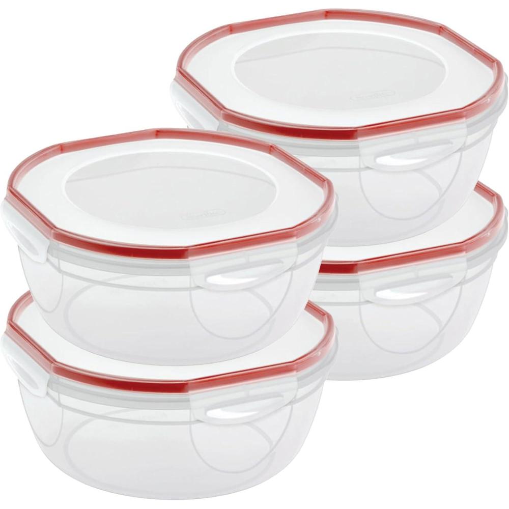 imageSterilite UltraSeal 81 Qt Bowl Large Airtight Food Storage Container Latching Lid Microwave and Dishwasher Safe Clear With Red Gasket 2Pack47 Quart