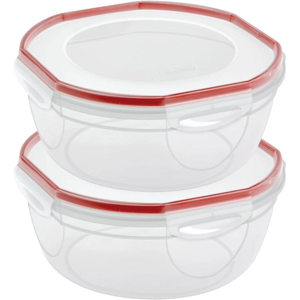 imageSterilite UltraSeal 81 Qt Bowl Large Airtight Food Storage Container Latching Lid Microwave and Dishwasher Safe Clear With Red Gasket 2Pack81 Quart