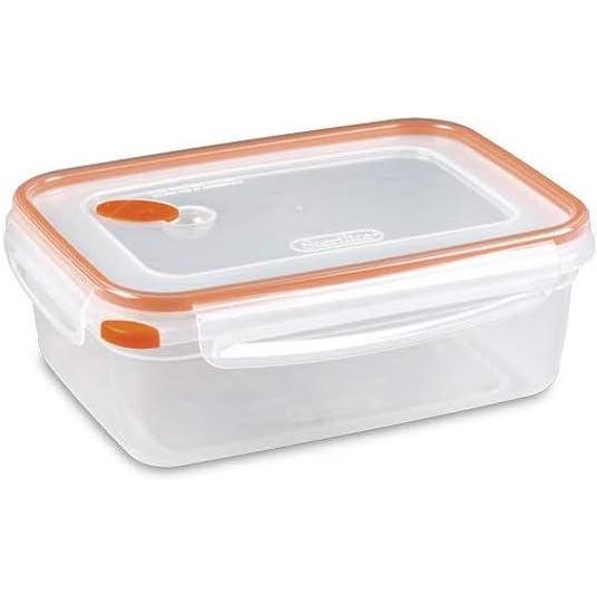 imageSterilite UltraSeal 83 Cup Rectangle Airtight Food Storage Container Latching Lid Microwave and Dishwasher Safe Clear With Orange Gasket 6Pack83 Cup
