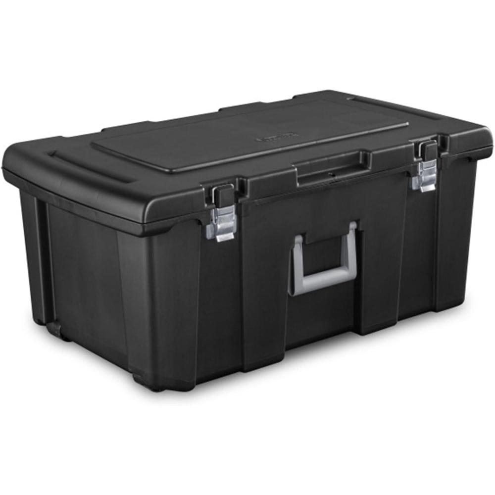 imageSterilite Wheeled Footlocker Lockable Plastic Utility Storage Container BlackBlack