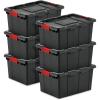imageSterilite 4Pack Industrial Tote Plastic Storage Bins with Lids 27 Gallon Black  HeavyDuty Organizing Containers for Closet Bathroom and Office15 Gallon