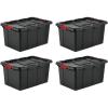 imageSterilite 4Pack Industrial Tote Plastic Storage Bins with Lids 27 Gallon Black  HeavyDuty Organizing Containers for Closet Bathroom and Office27 Gallon
