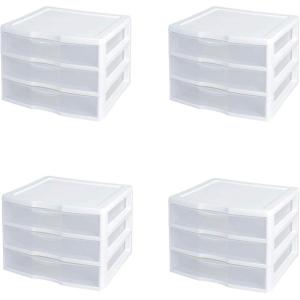New Sterilite White & Clear Countertop 3-Drawer Desktop Storage Unit (4 Pack)