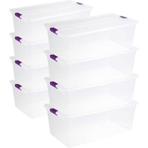 STERILITE 15 Qt ClearView Latch Storage Box, Stackable Bin with Latching Lid, Plastic Container to Organize Shoes in Closet, Clear Base, Lid (Pack of 12)(110 Quart)