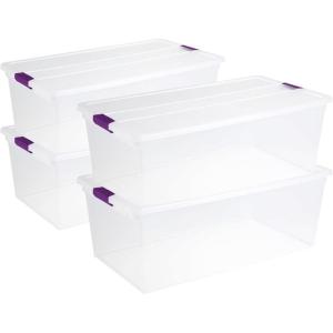 STERILITE 15 Qt ClearView Latch Storage Box, Stackable Bin with Latching Lid, Plastic Container to Organize Shoes in Closet, Clear Base, Lid (Pack of 12)(110 Quart (Pack of 4))