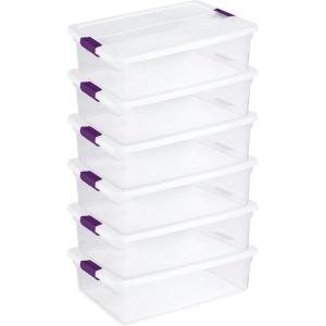 STERILITE 15 Qt ClearView Latch Storage Box, Stackable Bin with Latching Lid, Plastic Container to Organize Shoes in Closet, Clear Base, Lid (Pack of 12)(32 Quart)