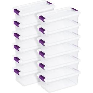 STERILITE 15 Qt ClearView Latch Storage Box, Stackable Bin with Latching Lid, Plastic Container to Organize Shoes in Closet, Clear Base, Lid (Pack of 12)(6 Quart)