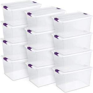 STERILITE 15 Qt ClearView Latch Storage Box, Stackable Bin with Latching Lid, Plastic Container to Organize Shoes in Closet, Clear Base, Lid (Pack of 12)(66 Quart)