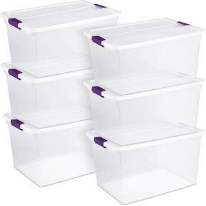 STERILITE 15 Qt ClearView Latch Storage Box, Stackable Bin with Latching Lid, Plastic Container to Organize Shoes in Closet, Clear Base, Lid (Pack of 12)(66 Quart (Pack of 6))