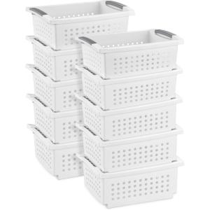 Sterilite 10-Pack Medium Stacking Basket, Open Top Plastic Storage Organizer, White – Stackable Crate Containers for Countertop, Cabinet, Pantry Shelf, Laundry Room, Bathroom & Home Office(Medium)
