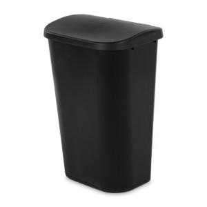 Sterilite 11.3 Gallon D Shape Flat Side Lift Top Lid Wastebasket Trash Can for Kitchen, Home Office, and Garage, or Workspace, White (6 Pack)(Black)