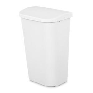 Sterilite 11.3 Gallon D Shape Flat Side Lift Top Lid Wastebasket Trash Can for Kitchen, Home Office, and Garage, or Workspace, White (6 Pack)(White)