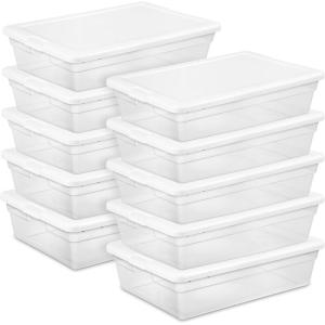 Sterilite 12-Pack 6 Quart Storage Box, Stackable Clear Plastic Bins with Snap-On Lids – Heavy-Duty Organizing Containers for Closet, Bathroom, and Office(28 Quart)