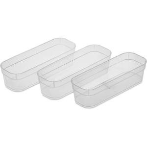 Sterilite 13538608 Narrow Storage Trays with Sturdy Banded Rim and Textured Bottom for Desktop and Drawer Organizing, Clear (24 Pack)(Clear)