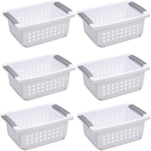 Sterilite 16628006 Medium Stacking Basket, White Basket w/ Titanium Accents, 6-Pack