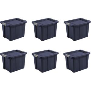 Sterilite 18 Gal Latching Tuff1 Storage Tote, Stackable Bin with Latch Lid, Plastic Container to Organize Garage, Basement, Blue Base and Lid, 6-Pack, Dark Indigo