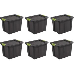 Sterilite 18 Gal Latching Tuff1 Storage Tote, Stackable Bin with Latch Lid, Plastic Container to Organize Garage, Basement, Gray Base and Lid, 6-Pack