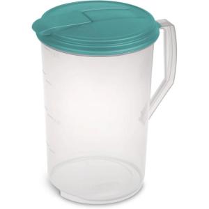 Sterilite 1-Gallon Round Plastic Pitcher and Spout, Clear w/Color Lid (6 Pack)