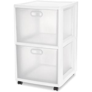 Sterilite 2 Pack Ultra 2 Drawer Storage Cart, Plastic Rolling Filing Organizer with Wheels, White(4 Pack)