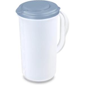 Sterilite 2 Qt Round Pitcher, Spout and Handle for Easy Pouring of Water or Juice, Plastic, Dishwasher Safe, Plastic, Clear with Teal Lid, 12-Pack(12 Pack)