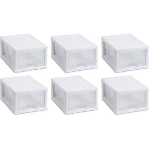 Sterilite 20518006 6 Quart/5.7 Liter Stacking Drawer, White Frame with Clear Drawer,(pack of 6)(6-Pack)