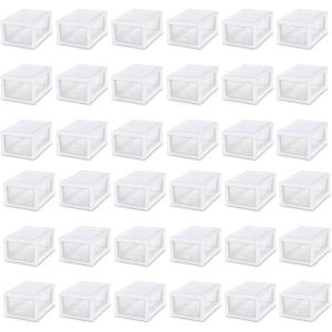 Sterilite 20518006 Stackable Small Drawer White Frame & See-Through (36 Pack)