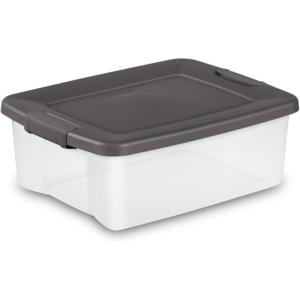 Sterilite 25 Qt. Shelf Tote Driftwood Lid Clear Base w/Platinum Latches(36 Pack)