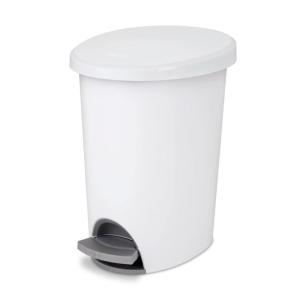 Sterilite 2.6 Gallon Ultra StepOn Wastebasket w/ Lid, Small Plastic Trash Can for the Bathroom, Bedroom, or Dorm, Pedal and Liner, Black, 2-Pack(White)